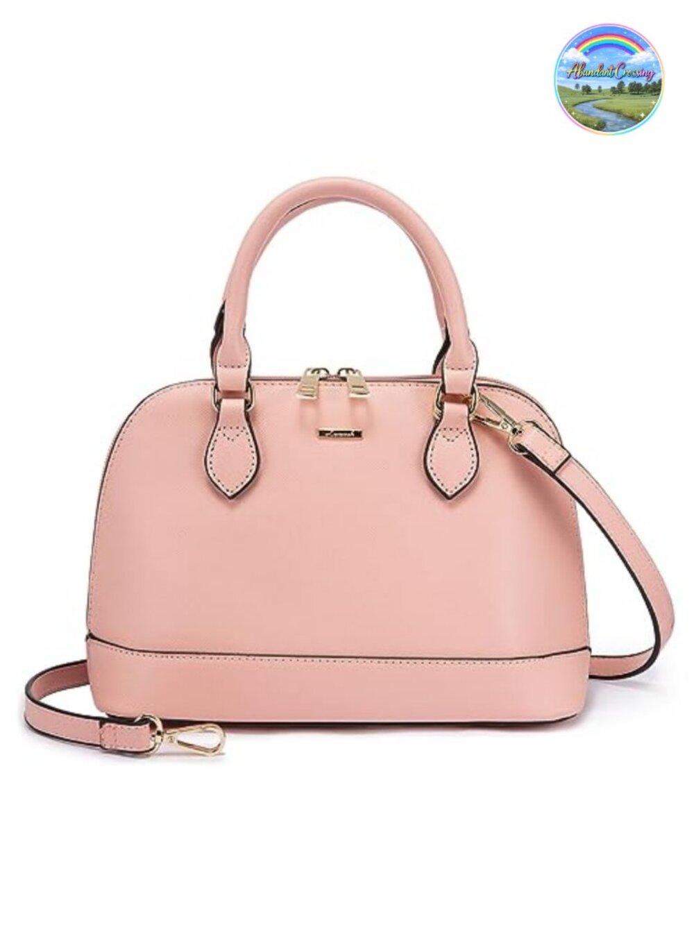 Faux Leather Crossbody Dome Satchel Handbag Double Zip Vegan Leather